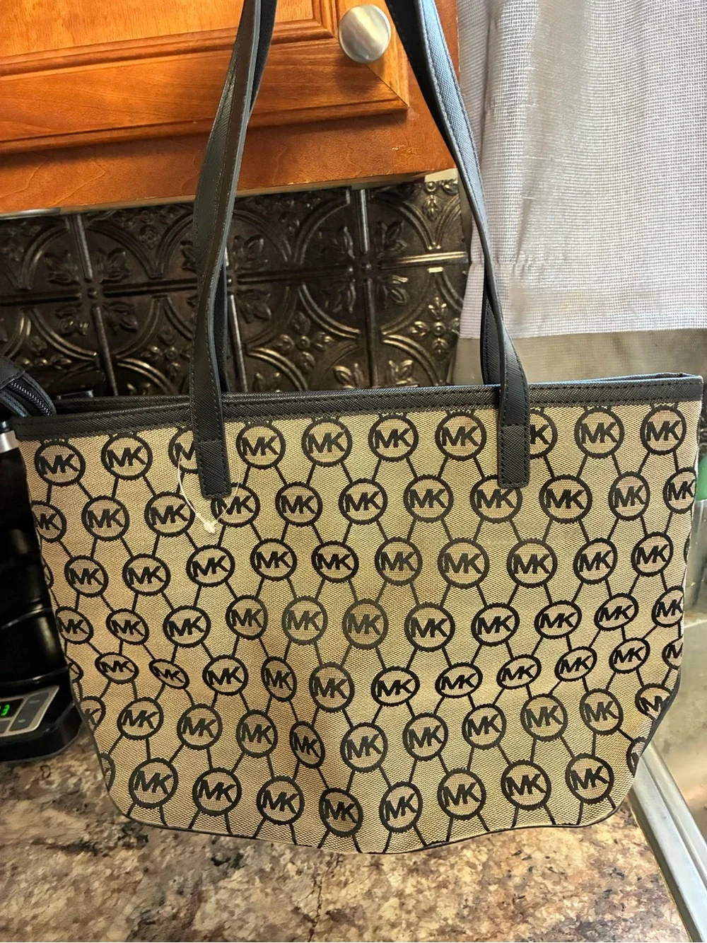 NEW Vintage Michael Kors black and beige Monogram Tote